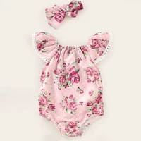 

Baby Clothes Contrast Lace Rose Print Romper With Headband