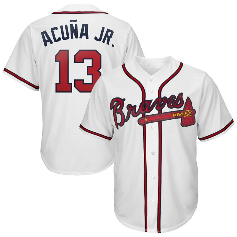 

Best Quality 13 Ronald Acuna Jr. 44 Hank Aaron Embroidery Logos Baseball Jersey