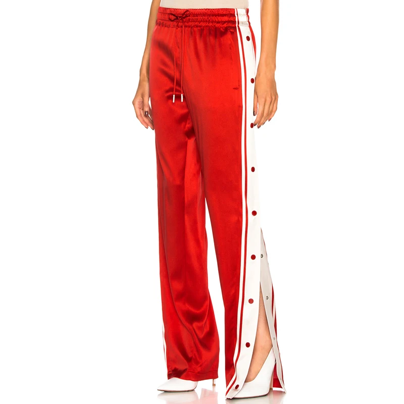 

2019 Fashion Women Side Split Stripe Snap Button Wide Leg Track Pants, Customized colors