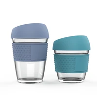 

Silicone lid Reusable Glass Cup with cork cover lid coffee mug Hand To go coffee Cup