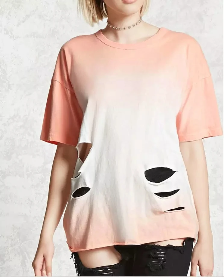 

OEM new style Woman tshirt with hole, Customized color