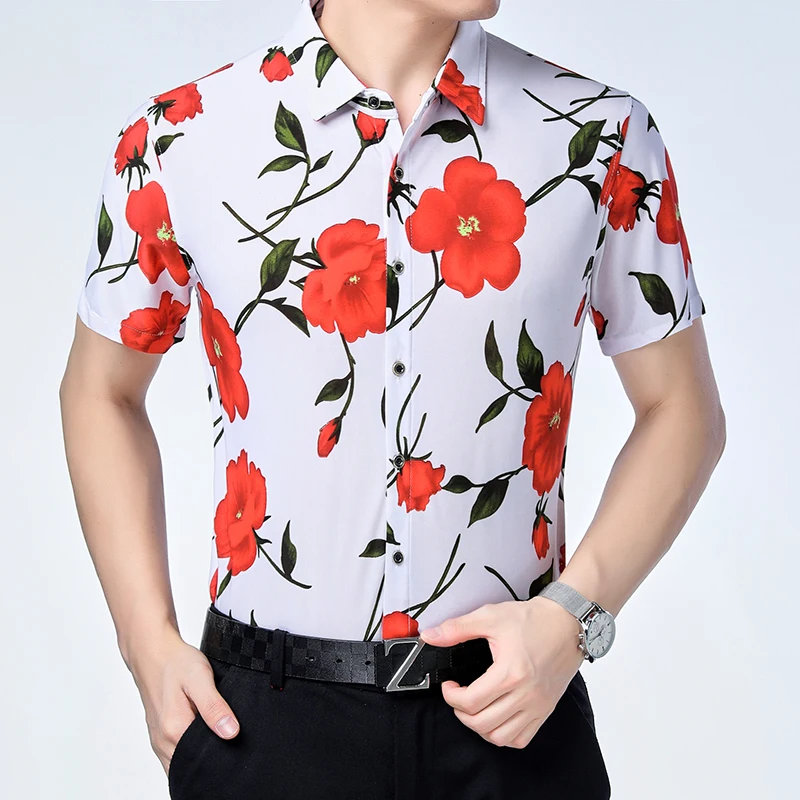 

wholesale old man floral print custom fit turn down collar man blouse t shirt