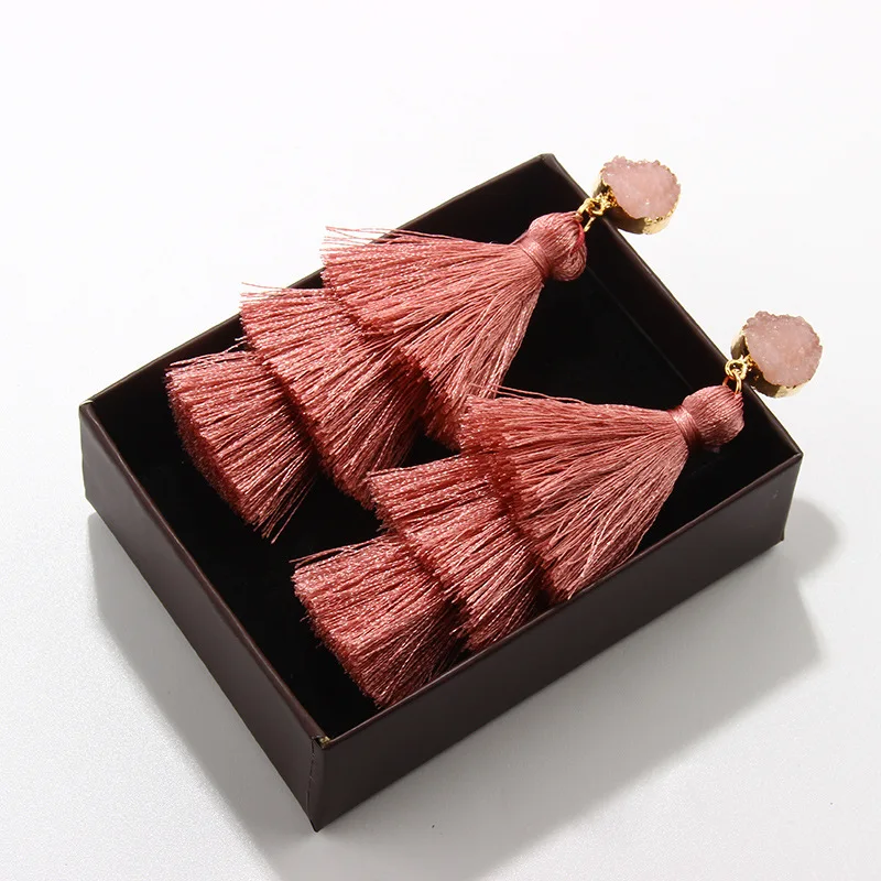 

Boho Diamond Gold Tassel Earrings with Private Label Card, As in picture