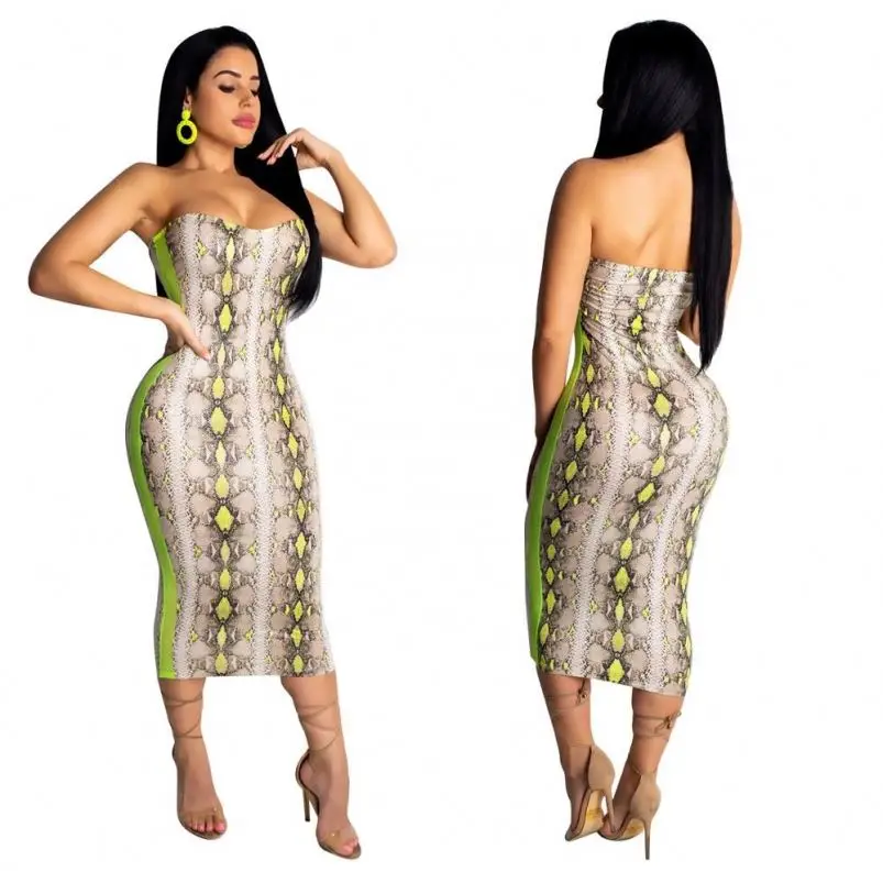 

2019 new fashion women off shoulder snake skin print night club Dresses, Shown