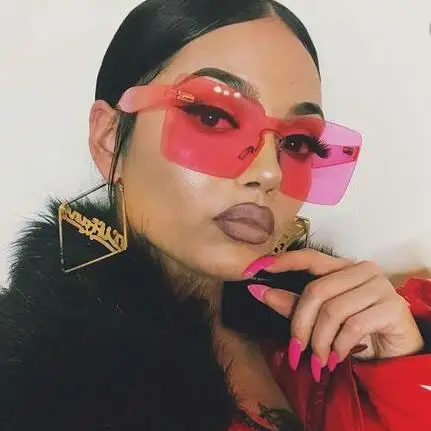 oversized square sunglasses women 2018 one piece yellow red orange white big large rimless frameless eyeglasses trending product