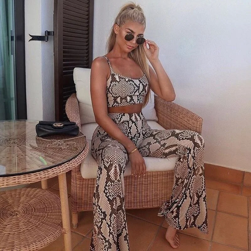 

European style women two pieces pants sets 2019 autumn new sexy vest and loose long pants set, Snake print