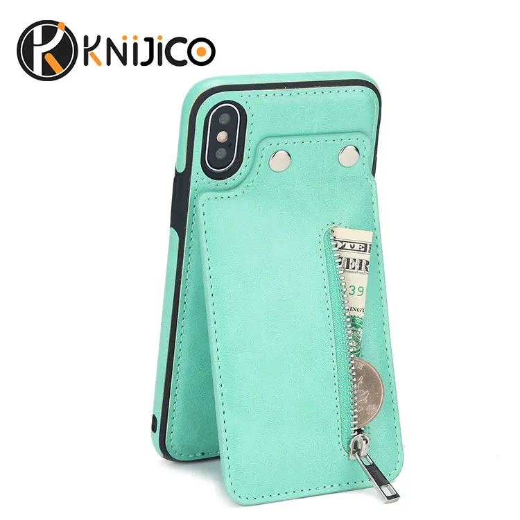 

Free Sample Stylish Minimalist Case Phone PU Leather Zipper Purse for Samusng S9 Case with Multideck Card Slots Wallet Bracket