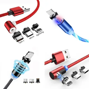New Design Round Elbow  magnetic charging cable micro USB TYPE C Magnetic Charging Cable for iPhone flowing light cable