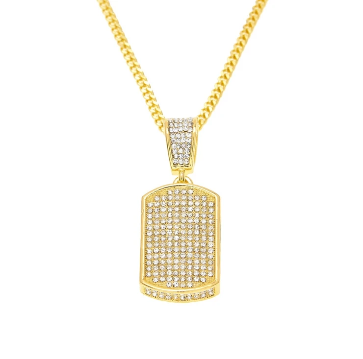 

new design hiphop zinc alloy gold plated iced out pendant dogtag necklace