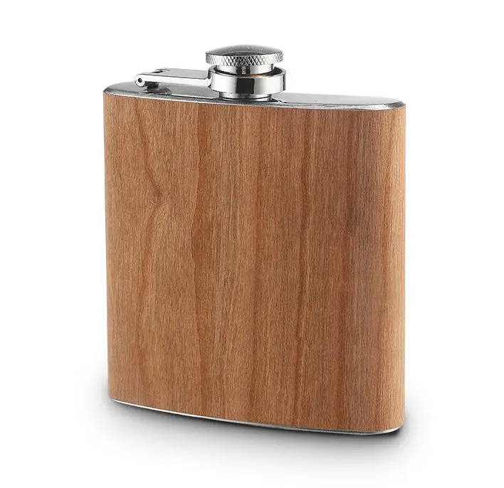 

Custom 8Oz Wood Leather Cover Alcohol Flagon 6 Oz Stainless Steel Whisky Wine Pot 7Oz Thermo Pewter Wooden Hip Flasks, As picture