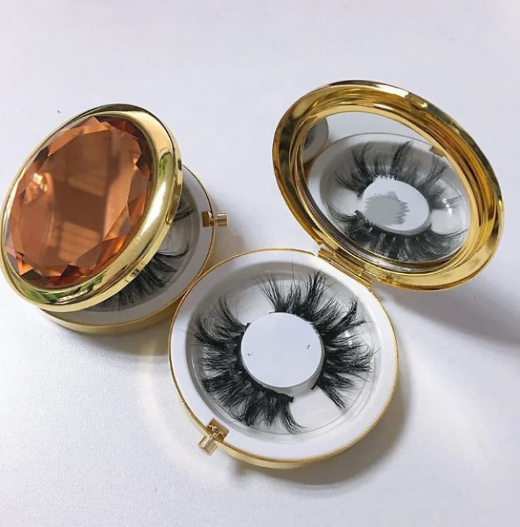 

custom crystal gold mirror circle eyelash packaging false 3d mink eyelash set