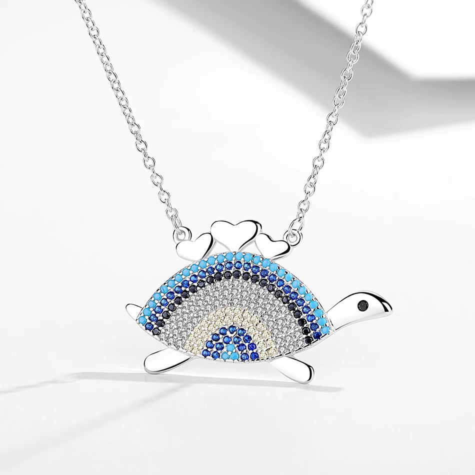 

Fashion Simple S925 Sterling Silver Animal Necklace Turtle Pendant Necklace Blue CZ Necklace For Women Cubic Zirconia Jewelry