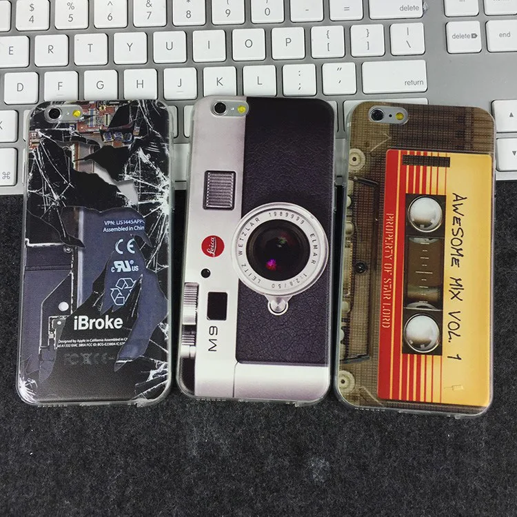 

Vintage Retro Camera Cassette Tape Case for iPhone 7 Plus 7 8 6 6s Plus Shockproof Broken Phone Cover, Colorful