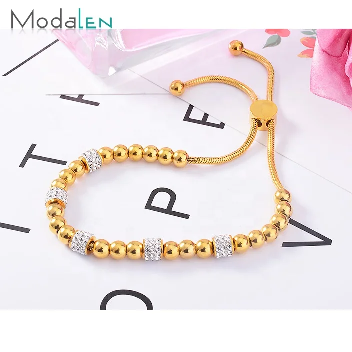 

Modalen Adjustable Bead Stainless Steel Woman Bracelet Luxury Charm Set, Gold/sliver