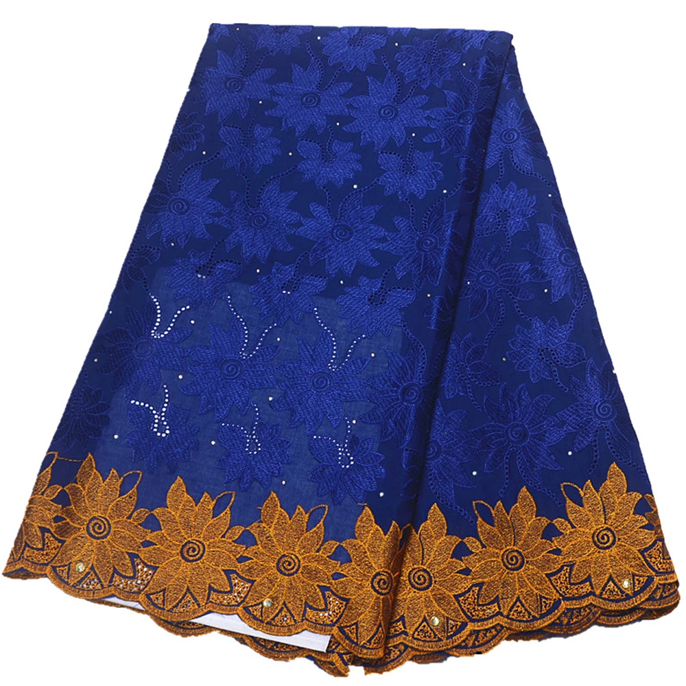 

Beautifical voile cotton dress swiss lace fabric royal blue italian lace fabrics ML4R407, Customized