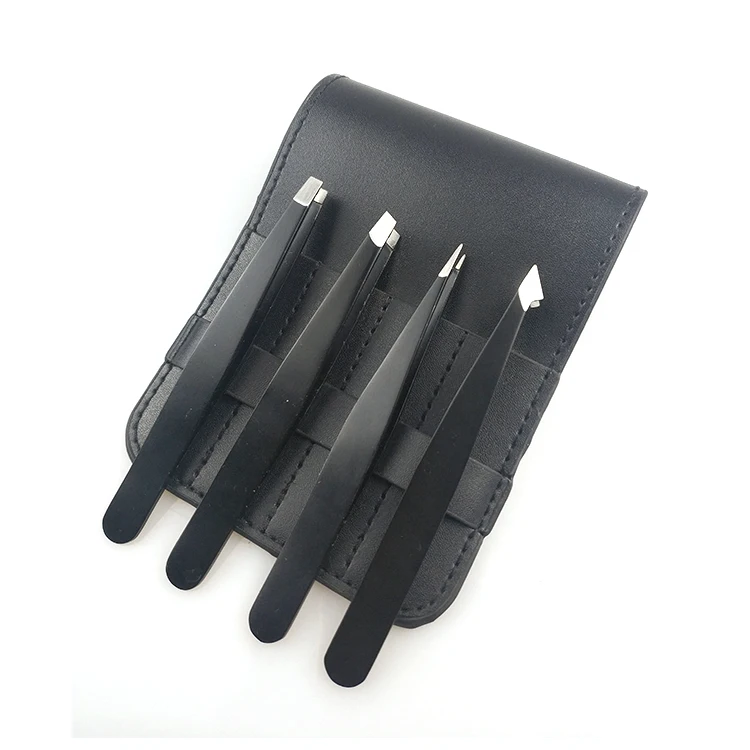 

Black quality meta stainless steel tweezer volume custom cosmetic tweezer with pouch