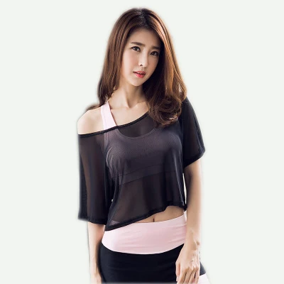 

New Summer Fashion Yoga Wear Fitness Wear Women's Mesh Blouse Transparent Sexy Sports Short Sleeve Women