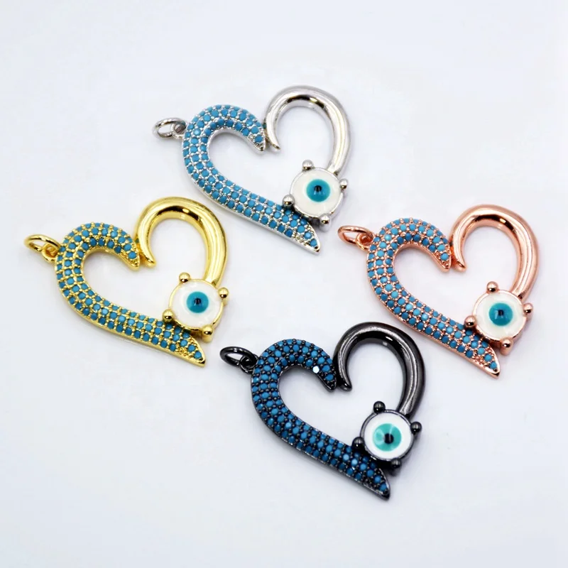 

Turkish Style Micro pave eye pendant heart shape love CZ crystal pendant fashion jewelry turquoise charms, Multi colors