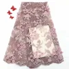 3d Applique African french lace fabric High Quality Embroidery Flower design with pearl and stones net lace