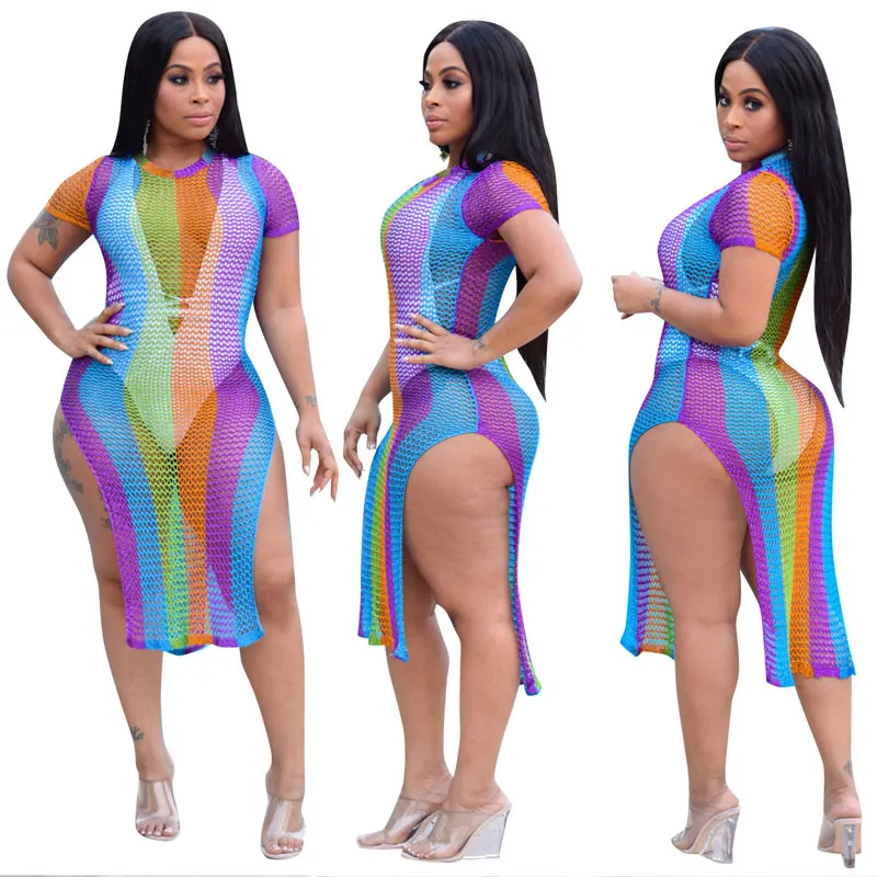 

90418-MX86 Sexy Side Split Knitted Hollow Out Dresses For Lady