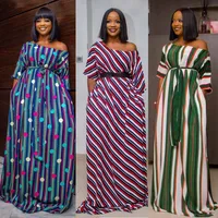 

Plus Size Women Clothing Polyester Fashion Casual One Shoulder 3/4 Length Sleeves One Shoulder Collar Step Skirt Plus Size Dress