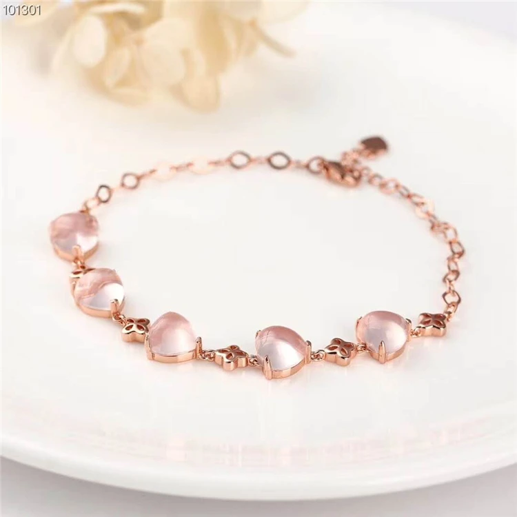 

Popular Girls Jewelry 8mm Crystal Pink Quartz Bracelet 925 Silver Jewelry