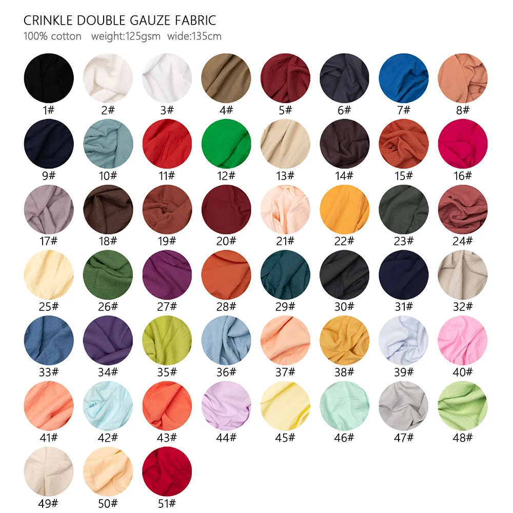 
New colors in stock soft crinkly texture 100 cotton double layered gauze muslin baby fabric for blanket 