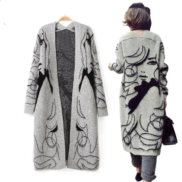 

Fashion Unique Design Loose Long Sleeve knit Coat Ladies Long Cardigan Women's Sweaters