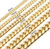 

8mm 10mm 12mm 14mm 16mm fashion necklace men jewelry necklaces plated gold gift US style street dance boy chains 46cm to 76cm