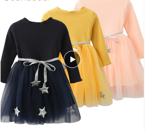 

2019 Newest Long Sleeve Children Dress With Stars Decoration