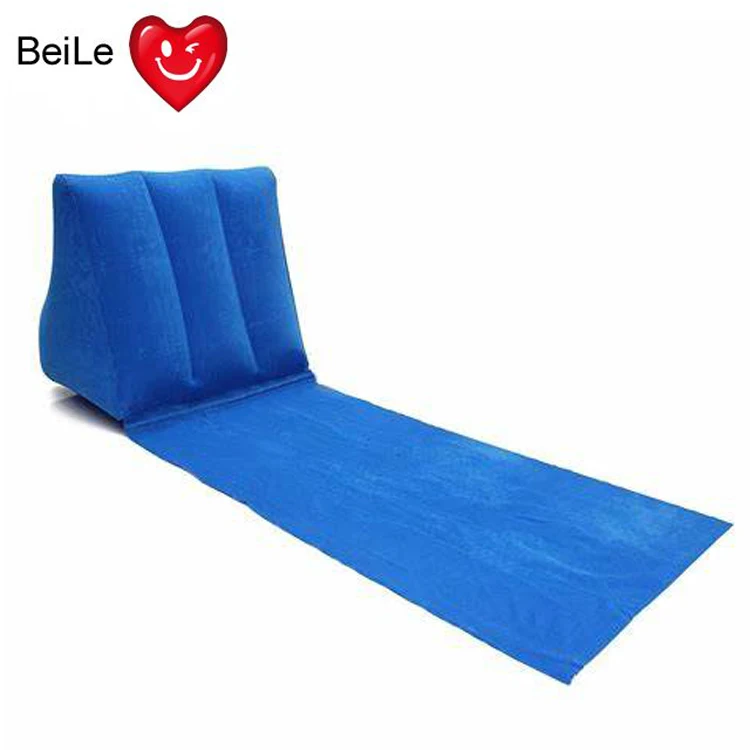 

PVC flocking travel pillow inflatable beach mat with pillow, Blue,red,grey,pink,blue or customized color