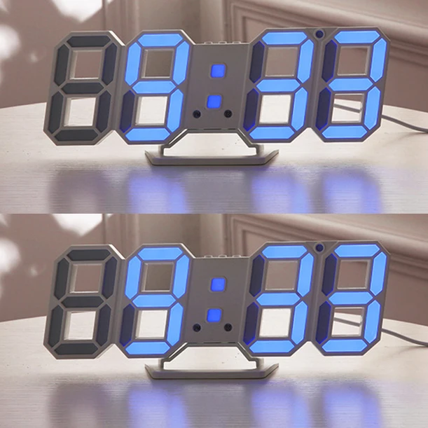 

Cheap price modern fashion hollow blue electronic digital watch clock electric digital wall clock, White