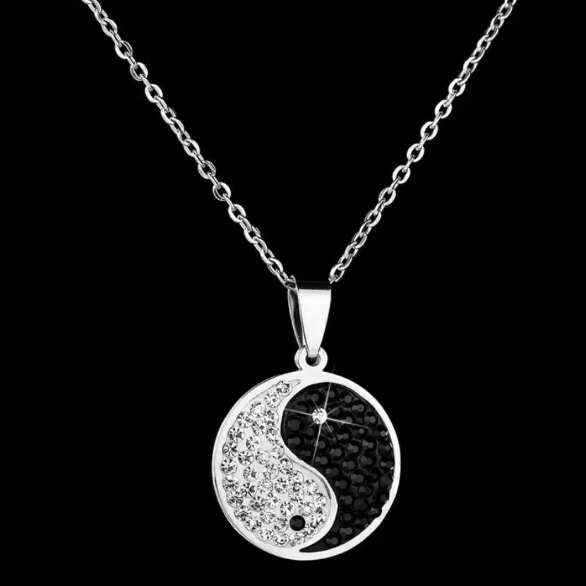 

Tai chi gossip black and white with full diamond pendant necklace retro men and women universal necklace