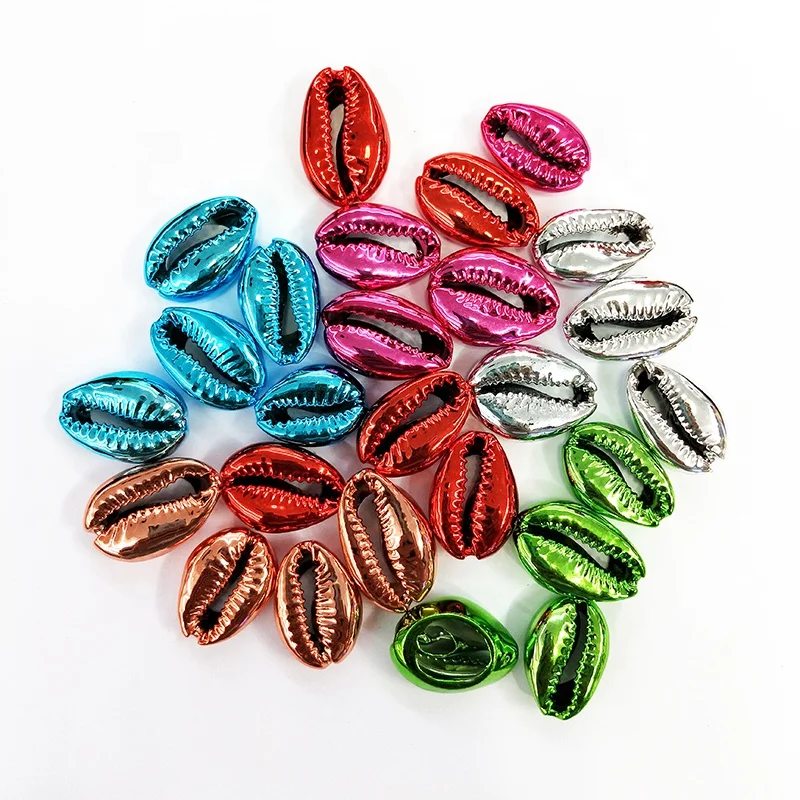 

Wholesale natural cowrie shells loose beads multi colors plated sea shell charm for jewelry making