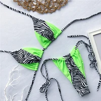 

Free Shipping Latest Design swimsuit girls mini micro Bikini Bright Color Leopard Neon Joint printed Two Piece string bikini