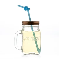 

Drinkware 450ml Square Engraving Letter Printed Empty Juice Water Glass Drinking Bottle with Handle and Straw