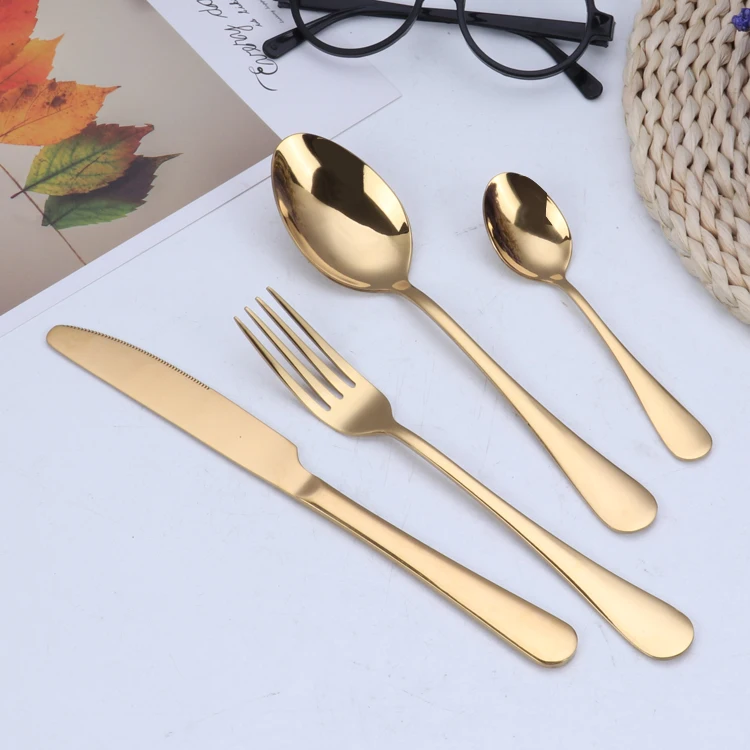 

Mirror Golden Plating Stainless Steel Gold Spoon Steak Knife Fork Flatware Cutlery Set with Gift Box