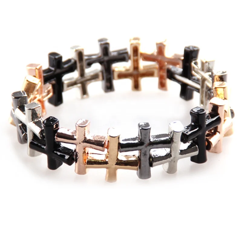 

Women Metal Gunmetal Gold Rhodium Rose Gold Assorted color Bracelet Alloy Multicolor Cross Bracelet bangle