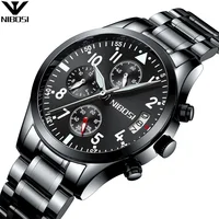 

NIBOSI 2303 Wholesale/Custom logo Stainless Steel Band Luminous Luxury Chronograph Mens Black Wrist Watch
