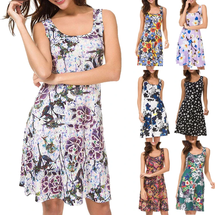 

2017 Spring Summer Pleated Printed 50S Swing Aliexpress Women Dress, As shown