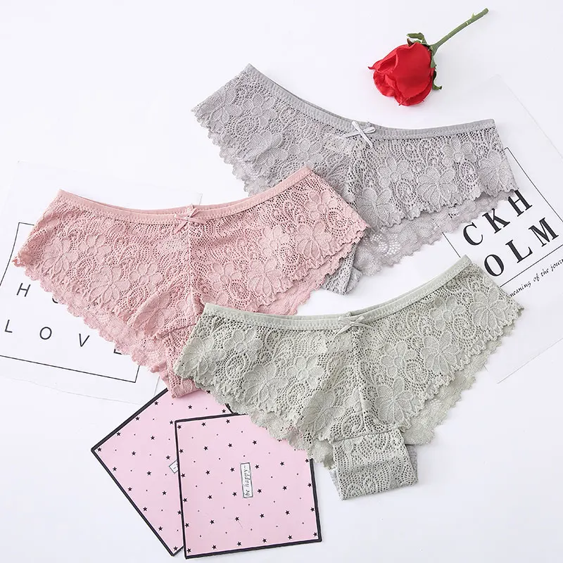

Women Sexy Underwear Cute Thongs Hollow G-string Ladies Lace Panties For Female Brief Transparent Breathable Cotton Lining, 7 colors