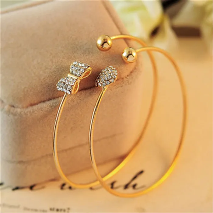 

Fashion Crystal Bracelet Gold Plated Bowknot Bangle Heart Adjustable Bangle for Women, Picture