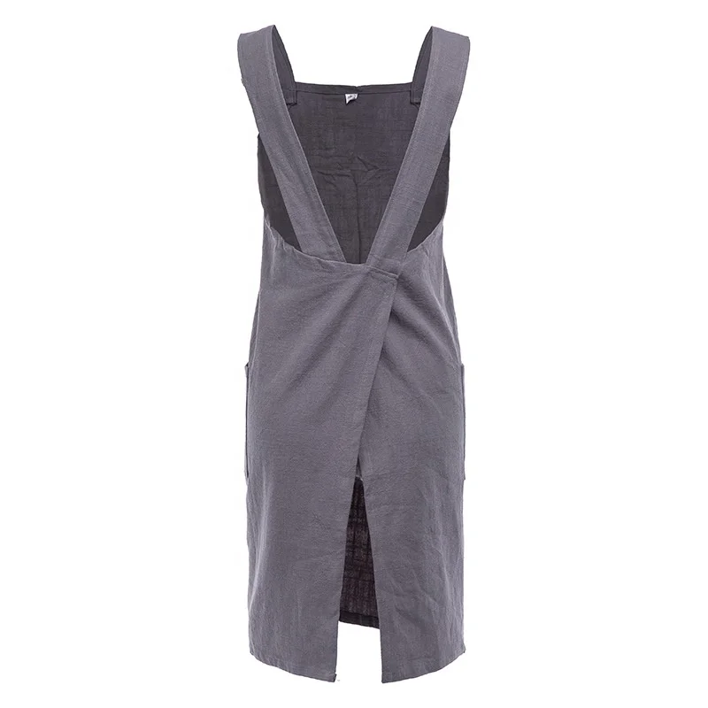 

custom logo X shape linen cotton japanese pinefore style long apron