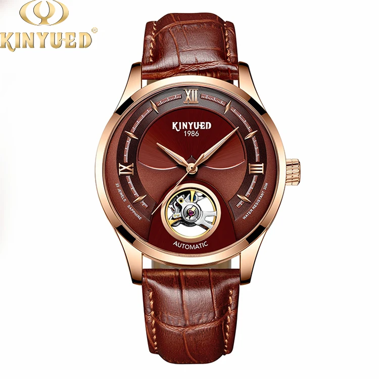 

KINYUED factory direct genuine leather band mens watch luminous automatic wristwatch