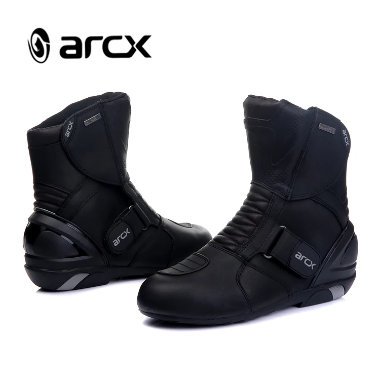 

ARCX Men's Motorcycle Boots Genuine Cow Leather Waterproof Moto Riding Boots Motocross Shoes, Black