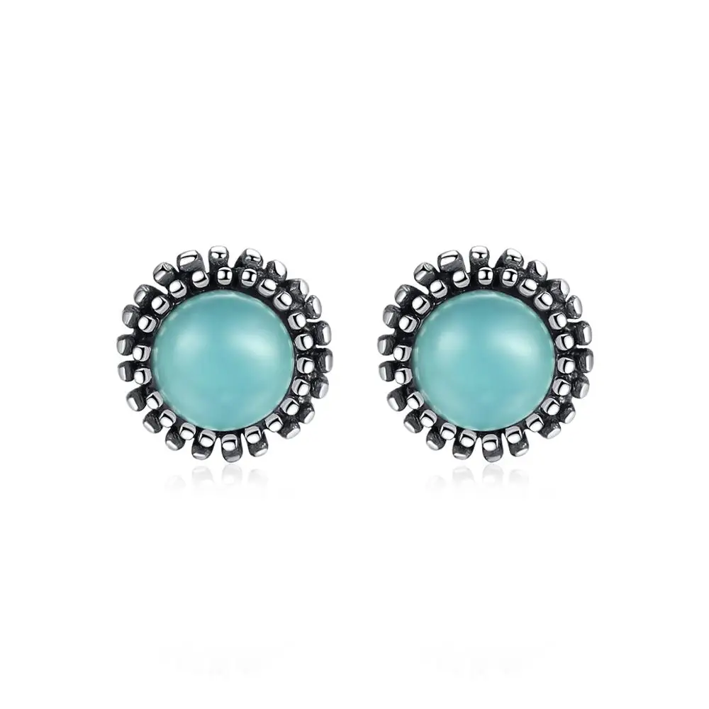 

CZCITY Pure 925 Sterling Silver Stud Earrings Women Fine Jewelry Round Turquoise Post Earring Joyeria Fina Para Mujer