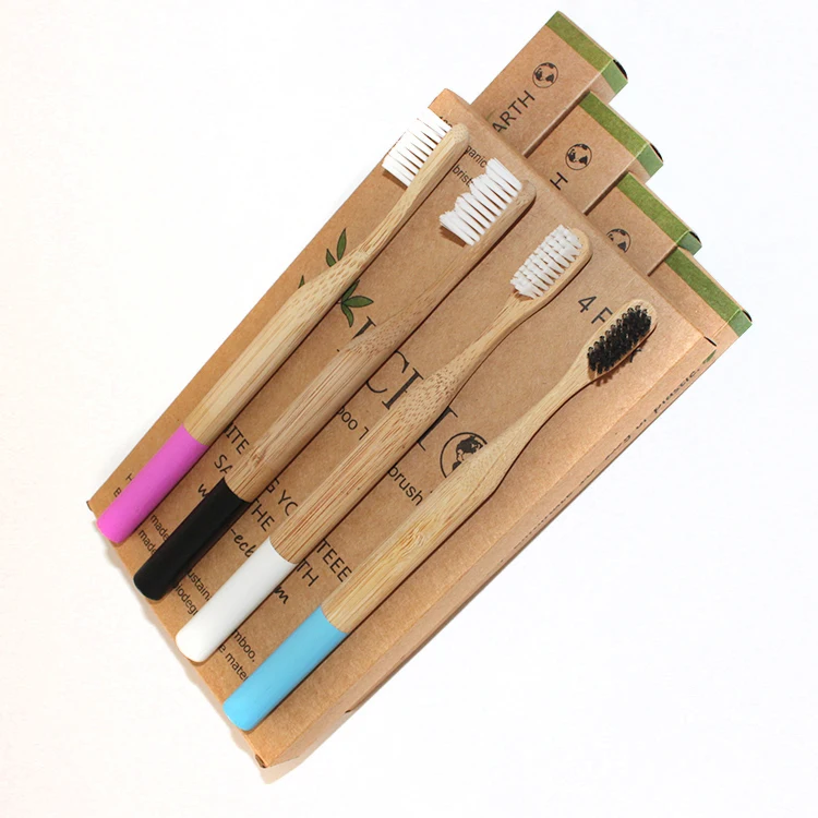 

Custom Private label Biodegradable Wholesale Disposable Charcoal Bamboo Toothbrush, Natural bamboo color