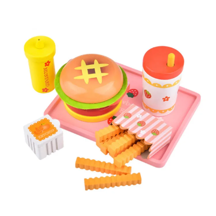 

Wooden Hamburger & Sandwich Set Wooden Simulation Burger Toy Children Pretend Play Food Kitchen Home Toy