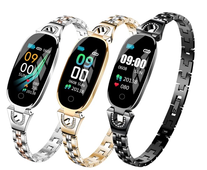 

2019 Women Gift Smart Watch Bracelet H8 Mi Band With Heart Rate Blood Pressure Sleep Monitor IP67 Waterproof, Black/silver/gold