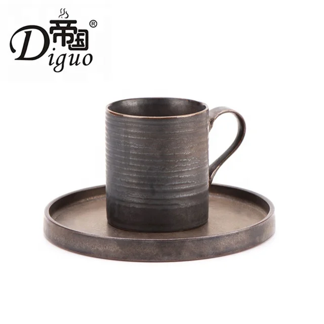 

Diguo 200ml Black Ceramic Clay Coffee Cup With Saucer